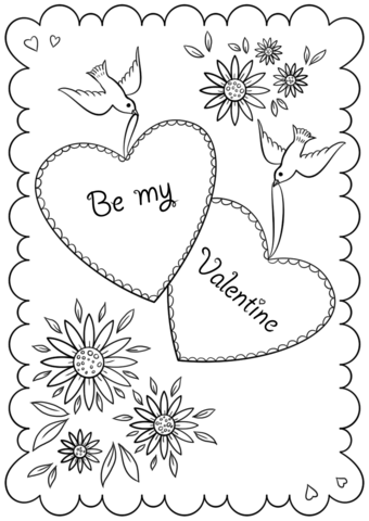 Kolorowanka dwa gołębie z sercami